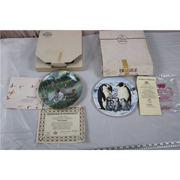 Edwin Knowles Ducks + Royal Grafton Penguins - collector plates with box/CoA