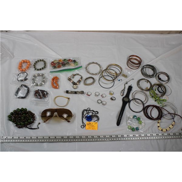 Jewellery Lot - Bracelets + Rings, Sunglasses