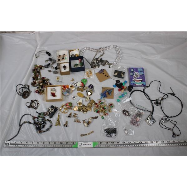 Jewellery Lot - Festive Brooch, Pins, Earrings, bracelets, Cufflinks, necklaces + misc items