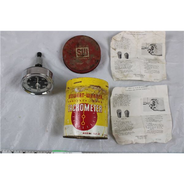 Stewart Warner Portable Hand Tachometer with Tin - Model 757-W