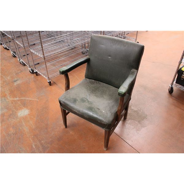 Vintage Green Vinyl Wooden Chair