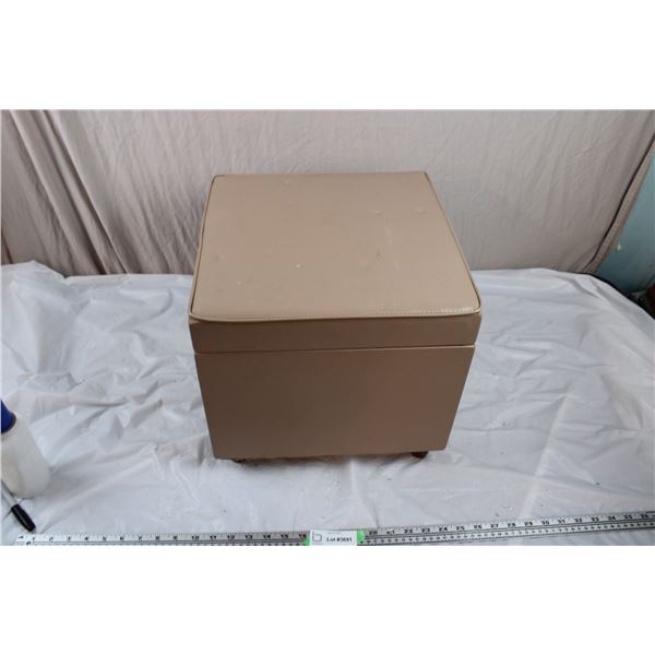 hinged vinyl footstool /storage box- 14x14x13"high