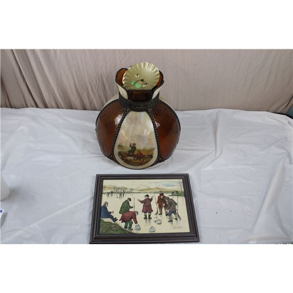 Glass Hanging Lamp + Curling Framed Print