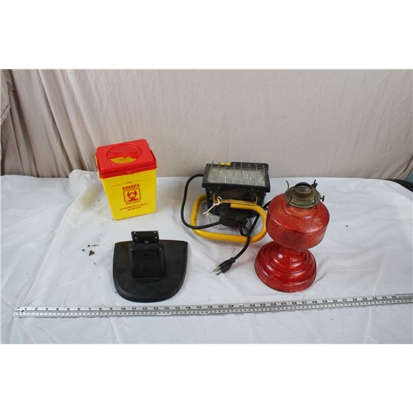 Vintage Red Lantern, trouble light + Biohazard Container