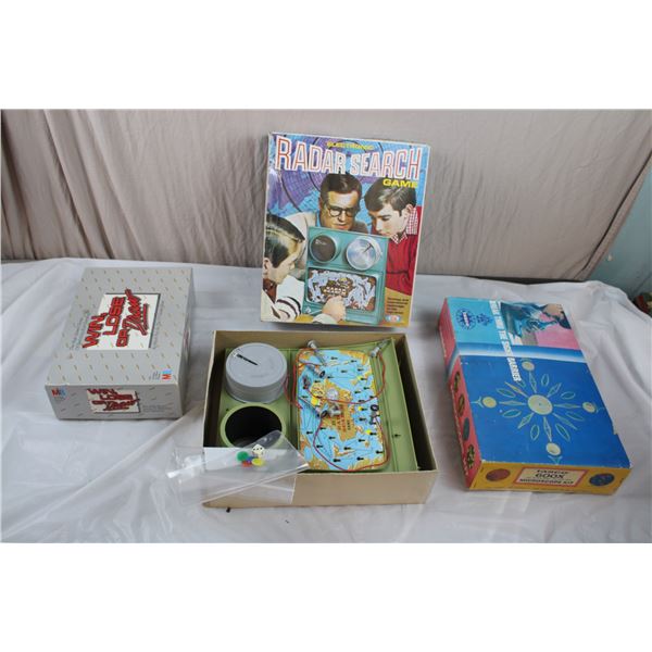 Radar Search Game, Win Lose or Draw, Tasco Microscope Kit (taped shut, sounds loose inside)