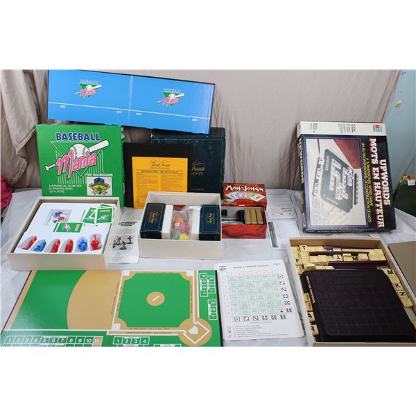 MahJongg, Trivial Pursuit, Baseball Mania, Upwords