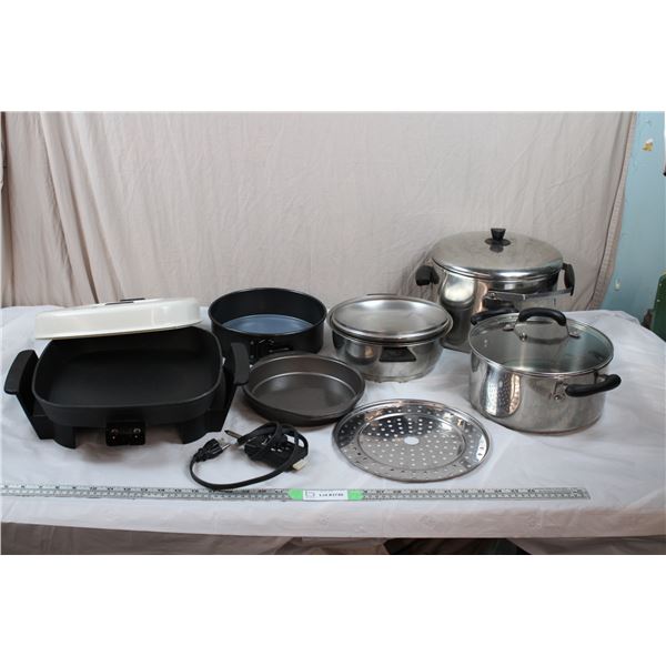 Electric Frying Pan, Baking Pans, Large Stainless Steel Pot + Pot Strainer