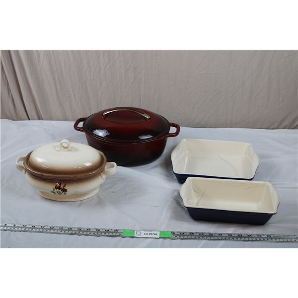 Heavy Kitchen-Aid Stone Roaster, ceramic pans, Hand Painted Vintage ceramic roaster