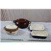 Heavy Kitchen-Aid Stone Roaster, ceramic pans, Hand Painted Vintage ceramic roaster