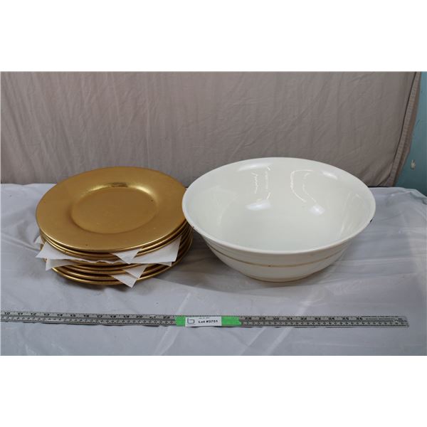 Pier1 Gold Plates "decorative use only" (13" round) - 15" Ceramic Bowl