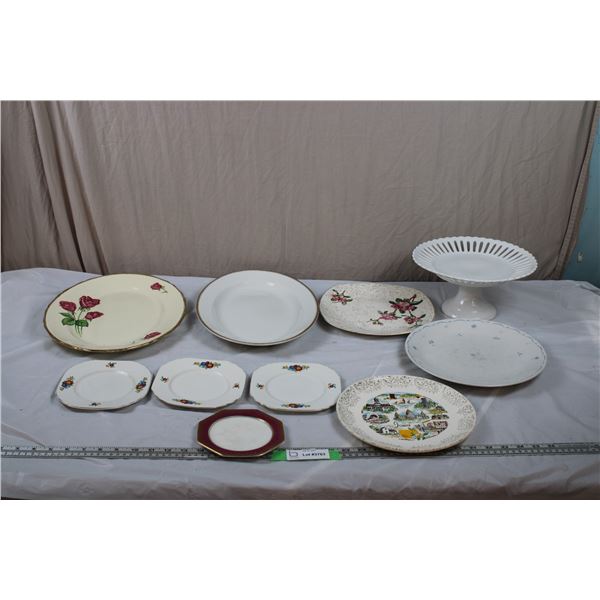 Royal Swan Platter, Cake Serving Tray, Grindley Gold Rimmed Platter, various plates