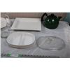 Image 4 : Italian Serving Tray, Turkey Platter, Divided Dish (corningware), clear glass pitcher