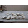 Image 1 : Queen Anne Plates (6), Creamer + Sugar, 2 Cups with 4 saucers, 5 various bone china cup + saucers
