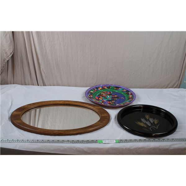 Round Mirror 23"x15" - plastic serving tray, stone plate