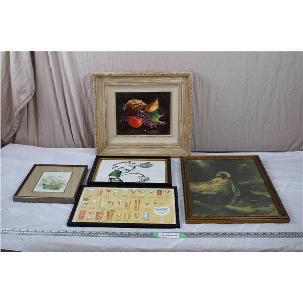 Various portraits in frames, painting, photocopied print