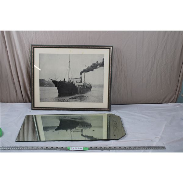 vintage mirror + vintage "SS Glencoe" Ship print