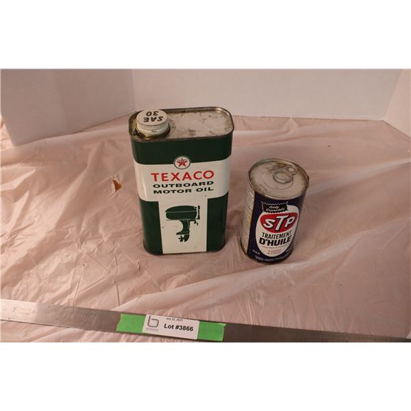 Texaco Outboard Motor Oil Tin and STP Tin