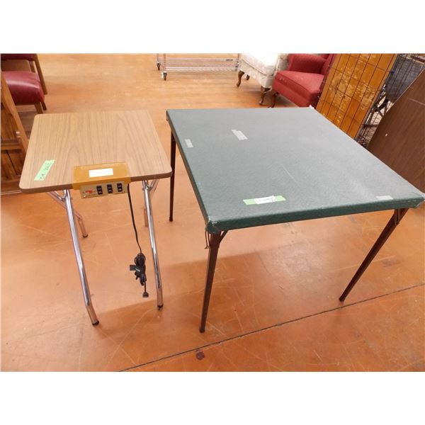 Vinyl Card Table + Small Projector Table (one locking mechanism on card table leg is damaged)