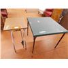 Image 1 : Vinyl Card Table + Small Projector Table (one locking mechanism on card table leg is damaged)