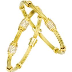 Pair of Diamond, Gold Bangle Bracelets