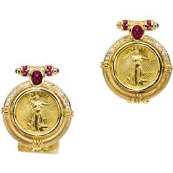 Diamond, Ruby, Gold Coin, Gold Earrings