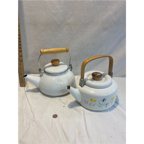 Two tin enamel kettle