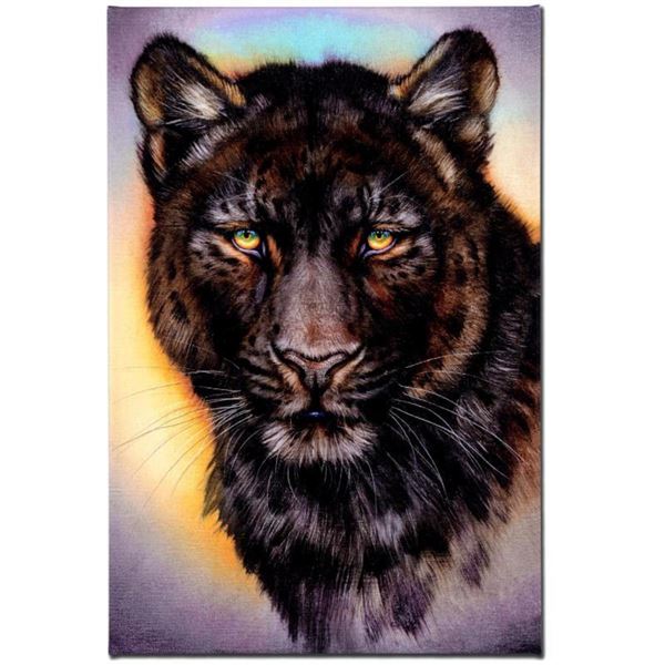 "Black Phase Leopard" Limited Edition Giclee on Canvas by Martin Katon, Numbered and Hand Signed. Th