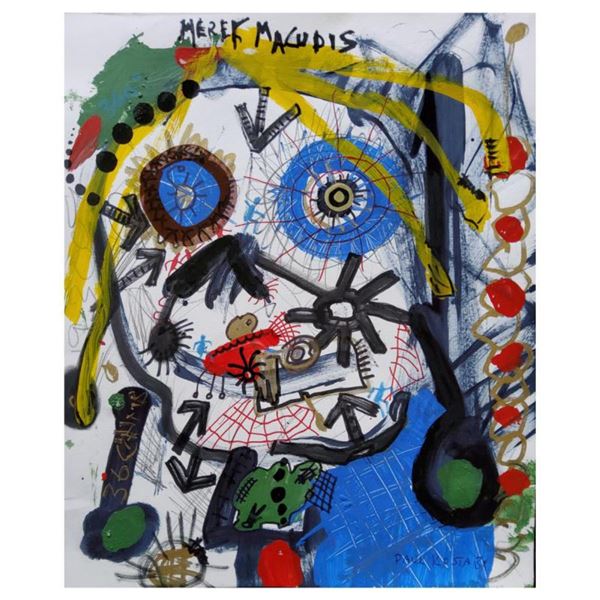 Paul Kostabi, "As Random's Invade" Hand Signed Original Painting with Letter of Authenticity.