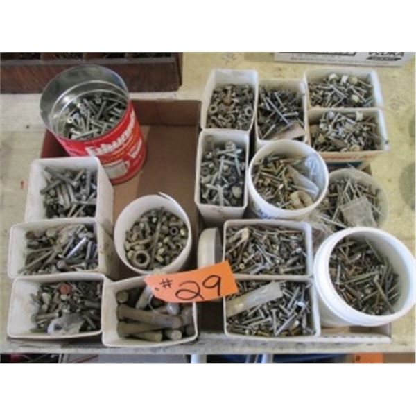 MISC WOOD SCREWS, METAL SCREWS, DECK SCREWS, 2 CONTAINERS OF BOLTS & NUTS