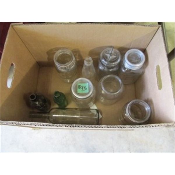 VINTAGE BOTTLE AND GLASS JARS