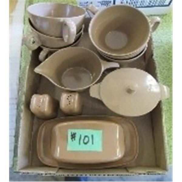 MELMAC CUPS, SALT & PEPPER, CREAM & BUTTER DISHES