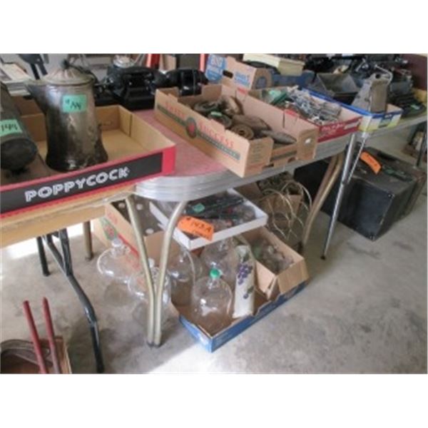 RED ARBORITE CHROME TABLE C/W HIDDEN EXTENDABLE BOARD