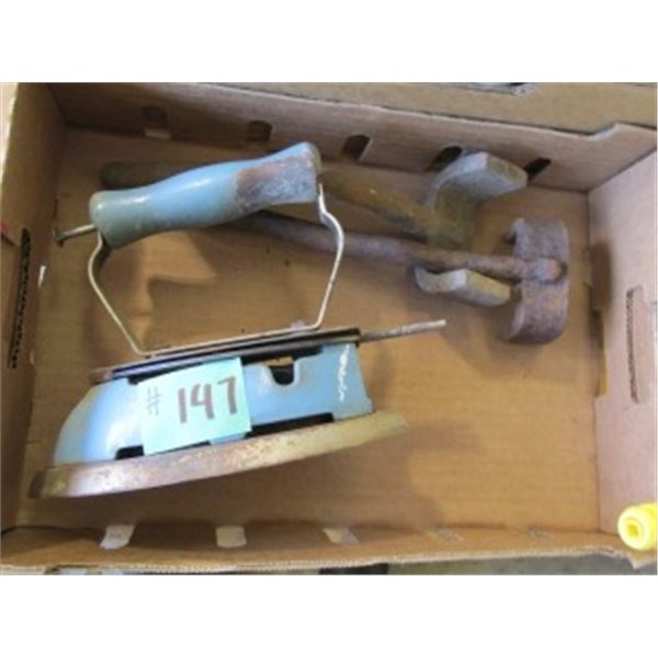 PARTIAL PART OF KEROSENE IRON, WOODEN WAGON WHEEL AXLE NUT WRENCH