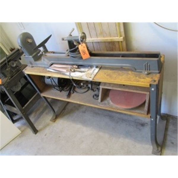 BEAVER WOOD LATHE C/W STAND, KNIVES & ACCESSORIES