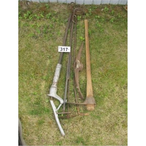 GRUB AX, PICK AX HEAD, LONG FIRE POKERS, OIL BARREL PUMP