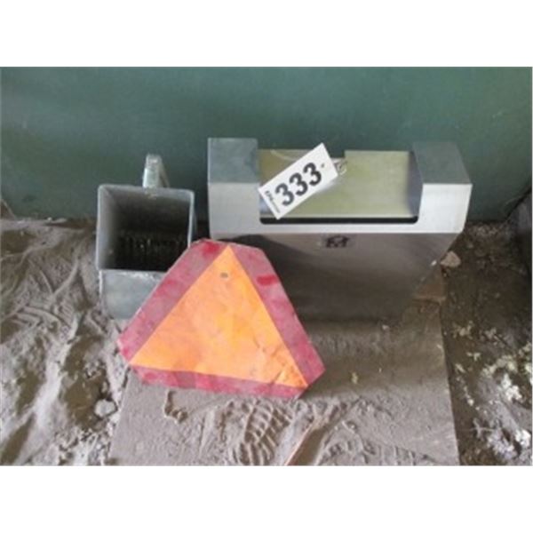 SLOW MOVING VEHICLE SIGN, STIPPLE SPRAYER, TWO LOCKABLE CAGES FOR PAPER TOWEL DISPENSERS