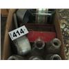 Image 1 : DIPPERS, MILK BOTTLES, LEATHER SEWING KIT, WOOD SHELVES, GLASS JUG