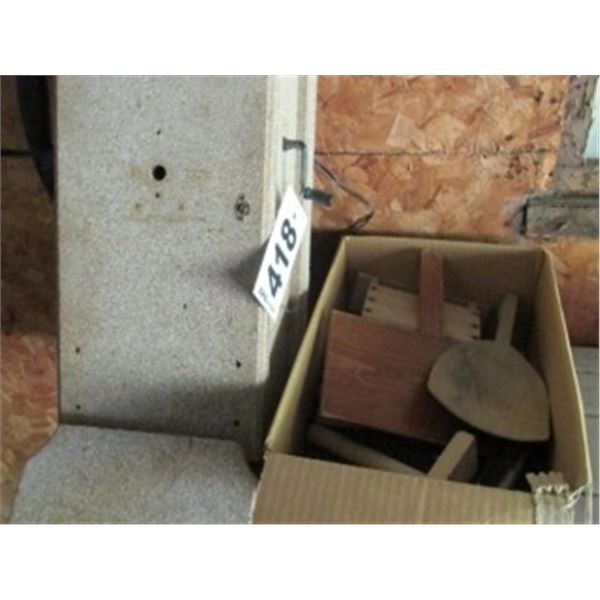 WALL MOUNTED TELEPHONE, BUTTER FORMER C/W TOOLS, WOOL CARDING COMBS