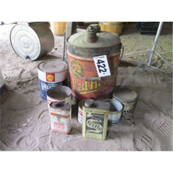 COLLECTIBLE REDHEAD OIL CAN, SHELL ANTIFREEZE, MCDONALD’S TOBACCO CAN, AXLE GREASE CAN
