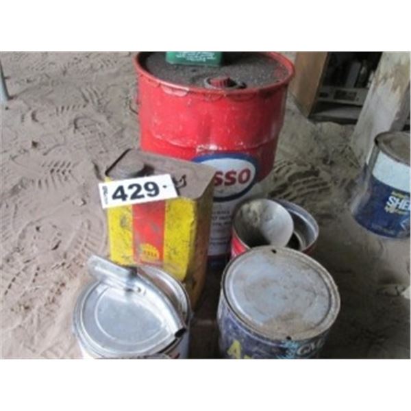 COLLECTIBLE ESSO AND OIL CAN, SHELL TIN, ANTIFREEZE CANS, ROGER’S SYRUP CANS