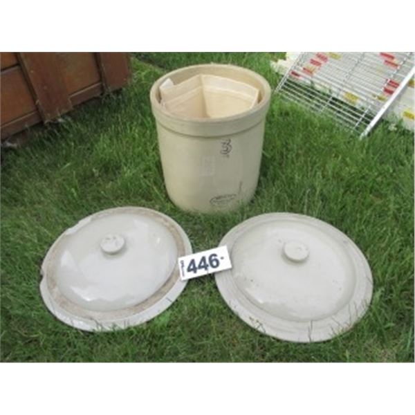MEDALTA THREE GALLON STONE CROCK AND TWO LIDS