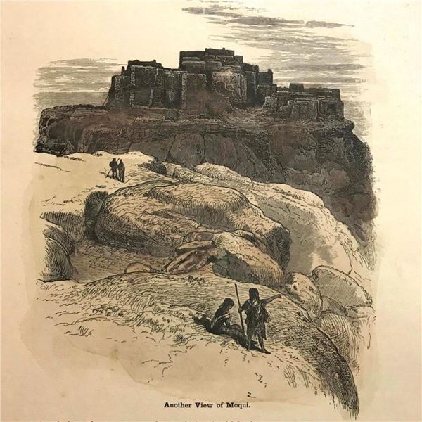 19thc Hand-colored Engraving, View of Moqui, Utah