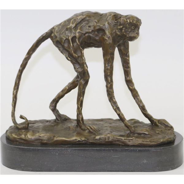 Mid-Century Modern Style Signed Bronze Monkey Sculpture