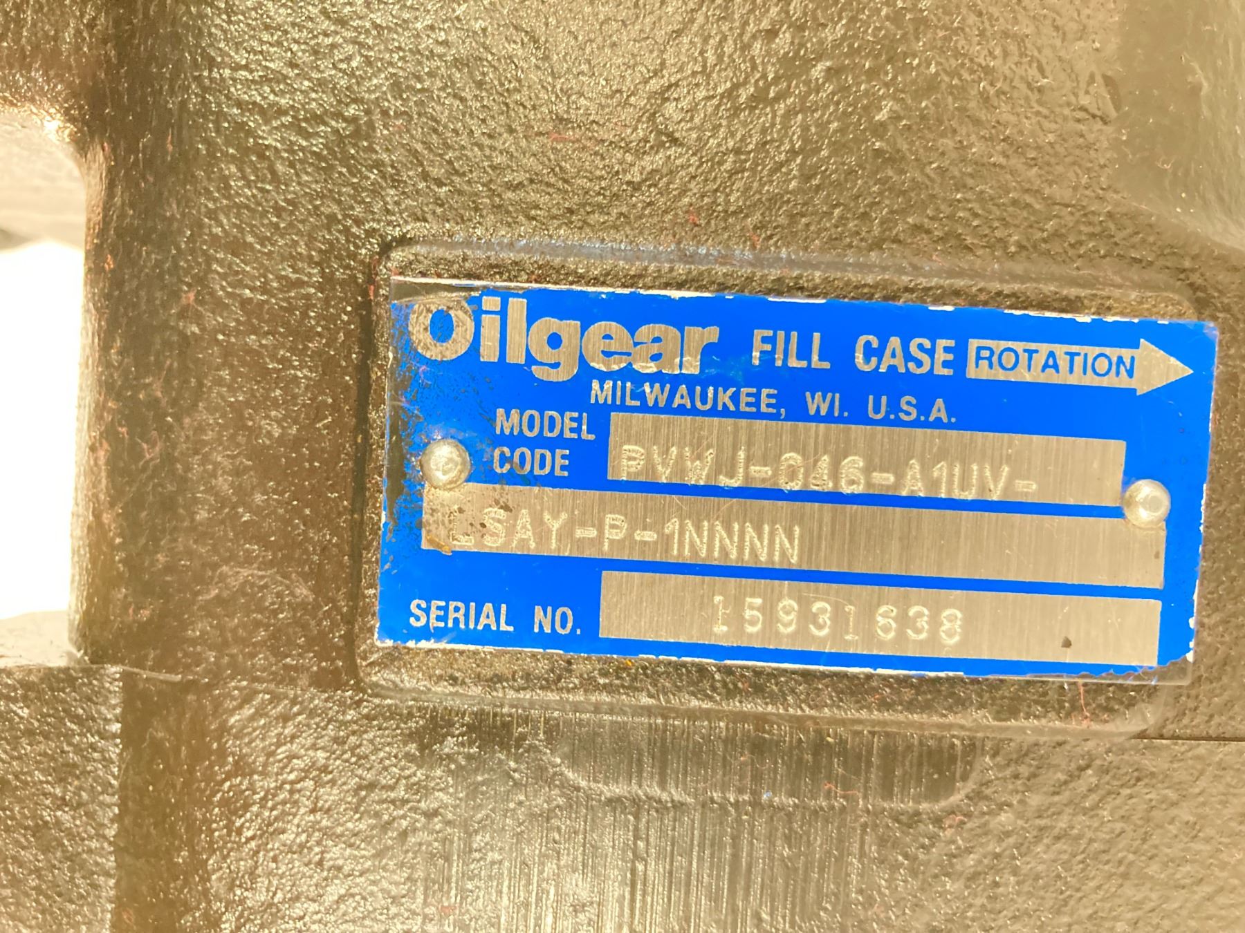 Oilgear Hydraulic Pump, M/N PVWJ046A1UVLSAYP1NNNN