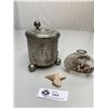 Image 1 : Vintage Lidded Pewter Mug with reverse Painted Dog Perume Bottle and a Fossile Shark tooth