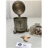 Image 2 : Vintage Lidded Pewter Mug with reverse Painted Dog Perume Bottle and a Fossile Shark tooth