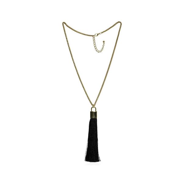 Silk Tassel Square Pendant Necklace - Gold Plated