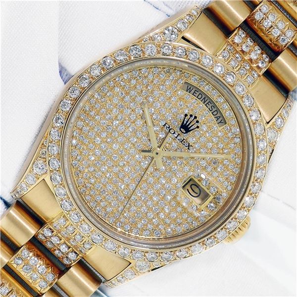 Rolex President Day Date 18K Yellow Gold Iced Out Diamond With Box And Winder