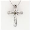 Image 5 : Petite 14k White Gold 0.20 ctw Diamond Grooved Polished Cross 18" Pendant Neckla