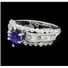 Image 1 : 0.97 ctw Blue Sapphire And Diamond Ring - 14KT White Gold